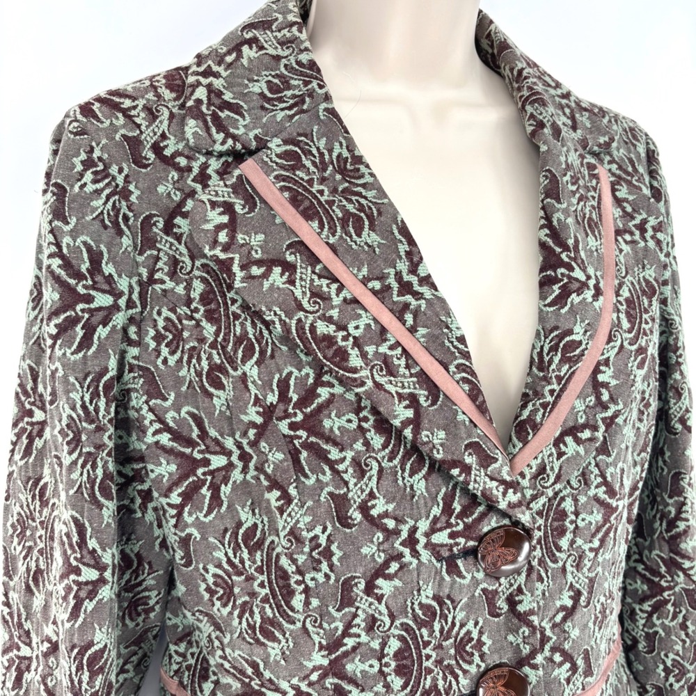 Anthropologie Young Essence Jacquard Embroidered 2-Button Blazer Green Sz M - Picture 4 of 8